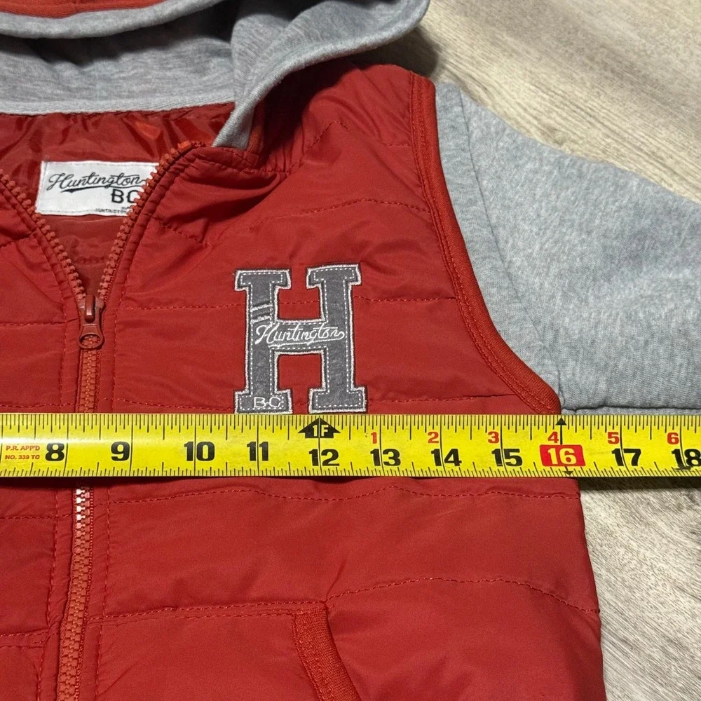 Huntington BC Puffer Vest Hoodie‎ Jacket Full Zip Red Gray Kids Size 10
